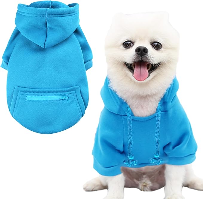 Jecikelon Pet Dog Cold Weather Coat with Pocket Winter Dog Hoodie Warm Puppy Clothes for Small Dogs Chihuahua Clothing (Medium, Y02-Blue)