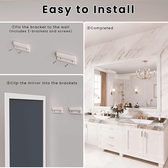 Amorho Bathroom Mirror, 60x40 Inch White Framed Bathroom Mirrors