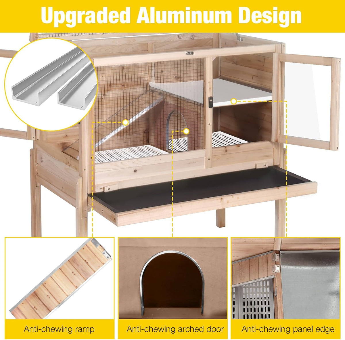 Aivituvin Wooden Guinea Pig Cages Indoor with Removable Stand, Anti Chewing Rabbit Hutch with Ramp and Wire Mesh, 2 Story Small Animals House Habitat with Pull Out Tray (Light Natural Wood)