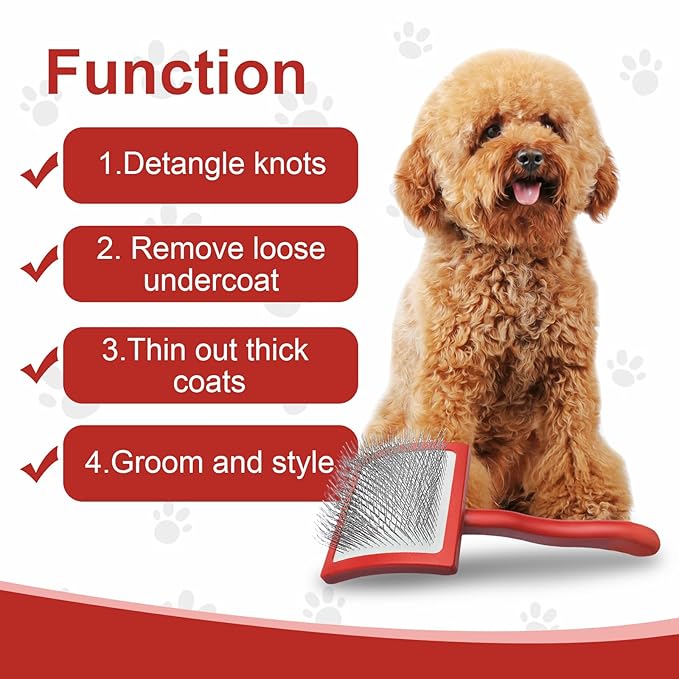 Dog Slicker Brush for Doodle Grooming,Dog Brush for Poodles,Long Pin Haired Pet Slicker Brush for Goldendoodles, Labradoodles,Bernedoodles (Red)
