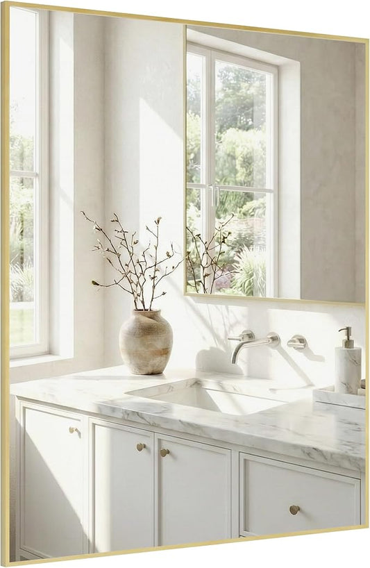 40"x30" Gold Wall Mirror, Metal Framed Bathroom Vanity Mirror, Large