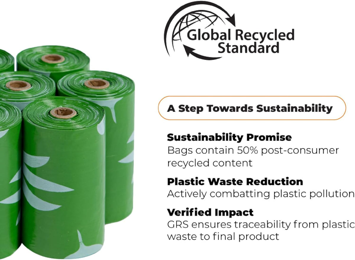 Best Pet Supplies Poop Bags for Dogs, 50% Post-Consumer Recycled Content dog waste bags on rolls, fits all poop bag holders for leashes - 300 Count, Green, Lavender Scented
