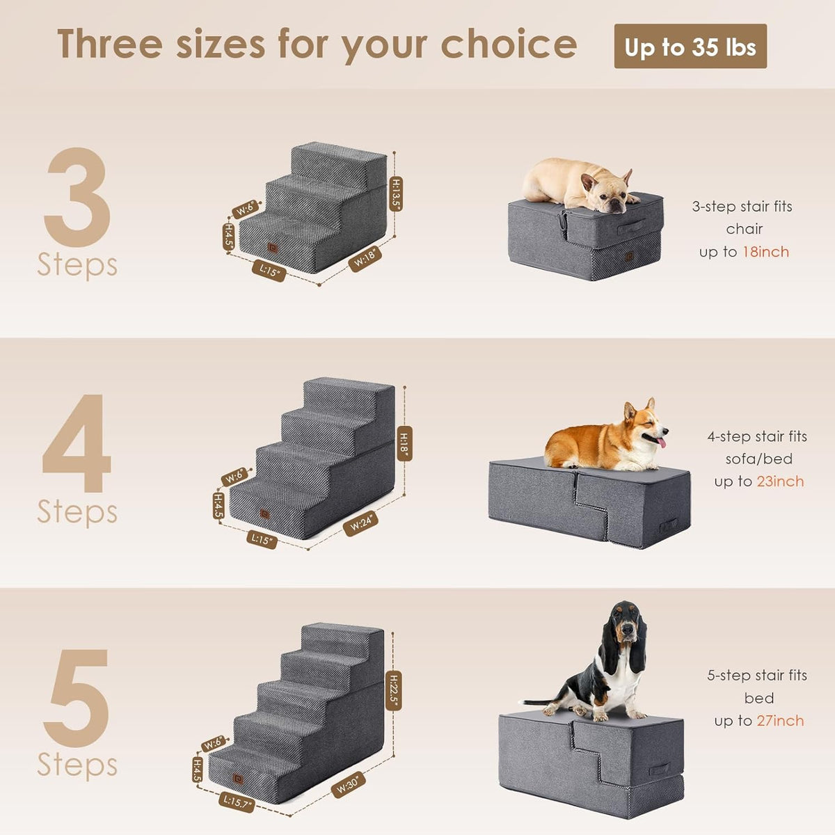 EHEYCIGA Dog Stairs for Bed 18" H, 4-Step Dog Steps for High Bed, Pet Steps for Small Dogs and Cats, Non-Slip Balanced Pet Ramp Indoor, Grey