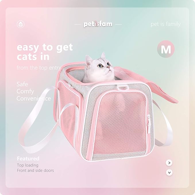petisfam Soft Cute Travel Pet Carrier Bag for Medium Cats, Kitty and Puppy, Fantasy Pink, M