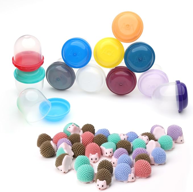 Hedgehog Mini Toys for Kids in Capsules - 50 Pcs of 1.1 Inch Plastic Capsule & Hedgehog Toy Figurines for Kids - Bulk Toys in Capsules - Easter Basket Stuffers