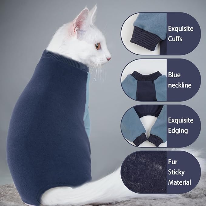QBLEEV Cat Pajamas for Cats Only, Sticky Hair Cat Clothes, Prevent Lost Fur Kitten Onesie Shirts Costumes Outfits for Daily Wear Parties Photography, Cat Recovery Suit for Cats or Small Dogs