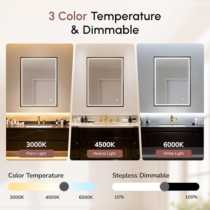 USHOWER 36X24 LED Bathroom Mirror