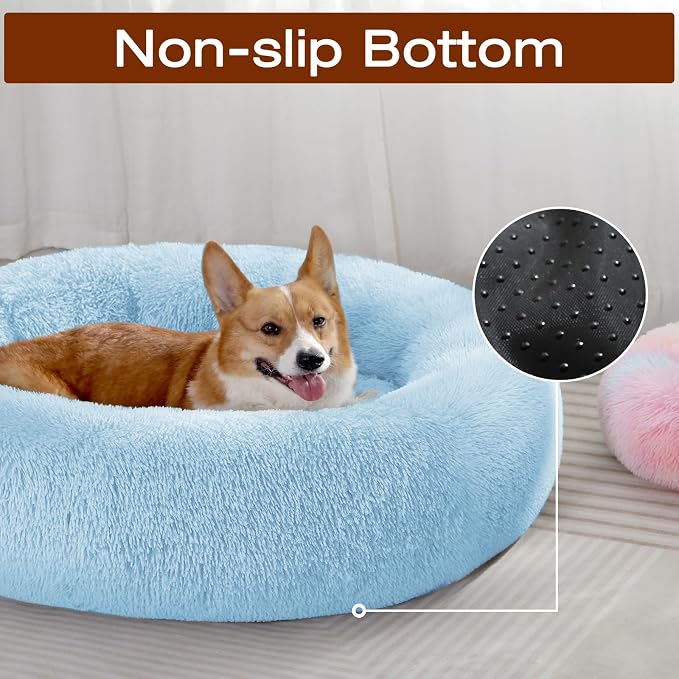 JOLLYVOGUE Dog & Cat Bed, Calming Anti-Anxiety Pet Bed for Small Dogs, Fluffy Donut Cushion for Small and Medium Pets (20")