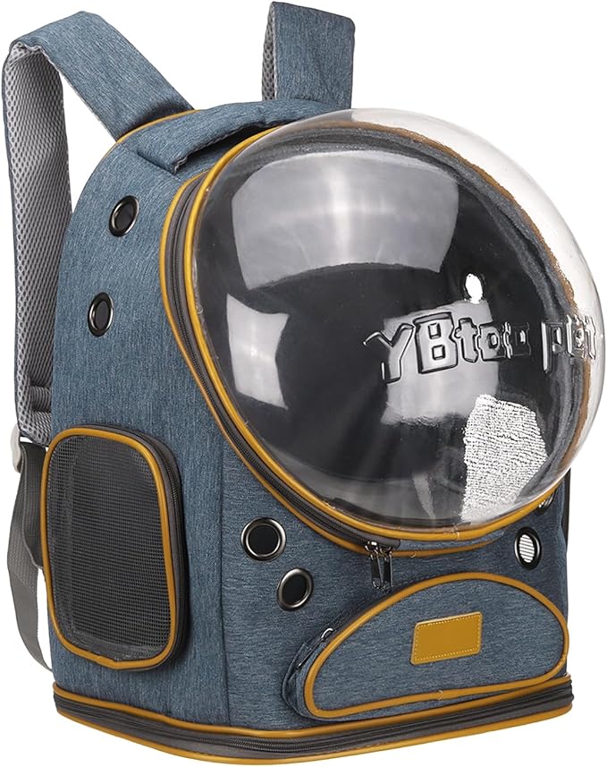 Pet Backpack Carrier, Portable and Ventilated, Oxford Cloth, Dog Cat Travel Bag with Transparent Cover 12.6", (Blue, 1 Pcs), Intended for Hiking/Camping/Traveling