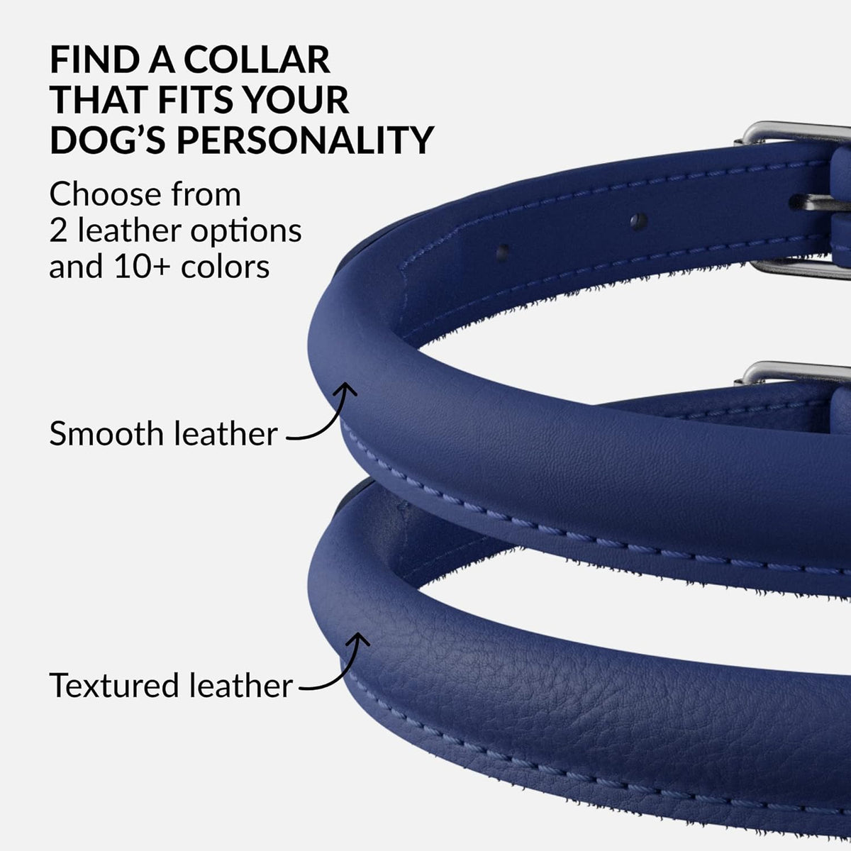 CollarDirect Rolled Leather Dog Collar, Soft Padded Round Puppy Collar, Handmade Genuine Leather Collar Dog Small Large Cat Collars 13 Colors (6-7 Inch, Deep Blue Smooth)