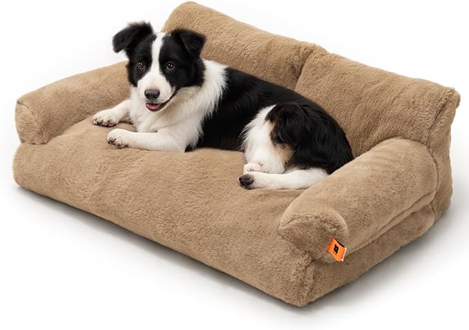 MEWOOFUN Cat Bed for Indoor Cats, Washable Dog Beds for Small Medium Dogs & Cats, Fluffy Cat Couch with Non-Slip Bottom, 26×19×13 Inch (Camel, 33.5" L x 25.6" W x 11.5" Th)