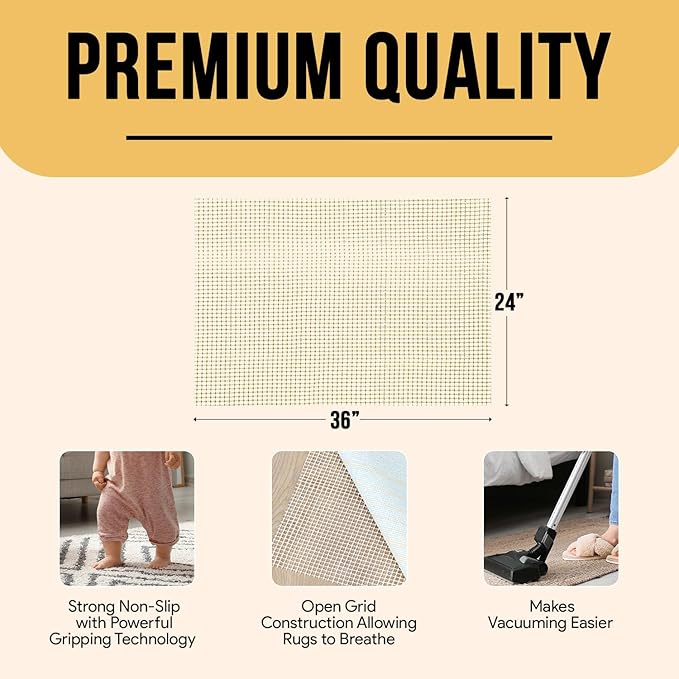 Non Slip Area Rug Gripper 2x3 Feet, Rug Gripper for Hardwood Floors, Laminate, Vinyl, Stone & Tile, Anti Slip Area Rug Pad for Under Rugs