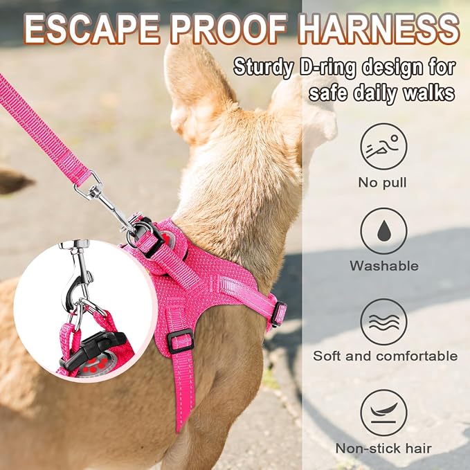 Dog Harness Step in Dog Vest Harness, Reflective Adjustable Puppy No Pull Harness Breathable Soft for Small and Medium Dogs Cats, Pink, S