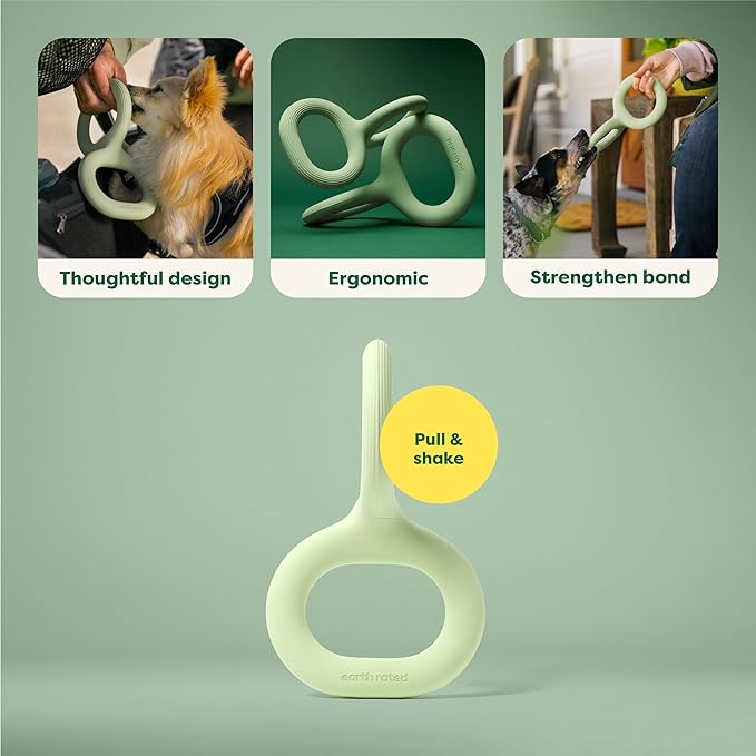 Earth Rated Tug of War Toy for Dogs and Puppies, Interactive Dog Pull Toys, Ergonomic Grip, Natural Rubber, Small, Green