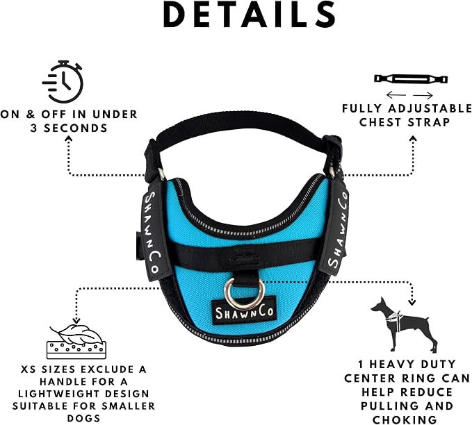ShawnCo Essential Pro Dog Harness, No-Pull Pet Vest with Removable, Reflective Side Patches, Adjustable and Padded Harness for Small, Medium and Large Dogs (Midnight, XS)
