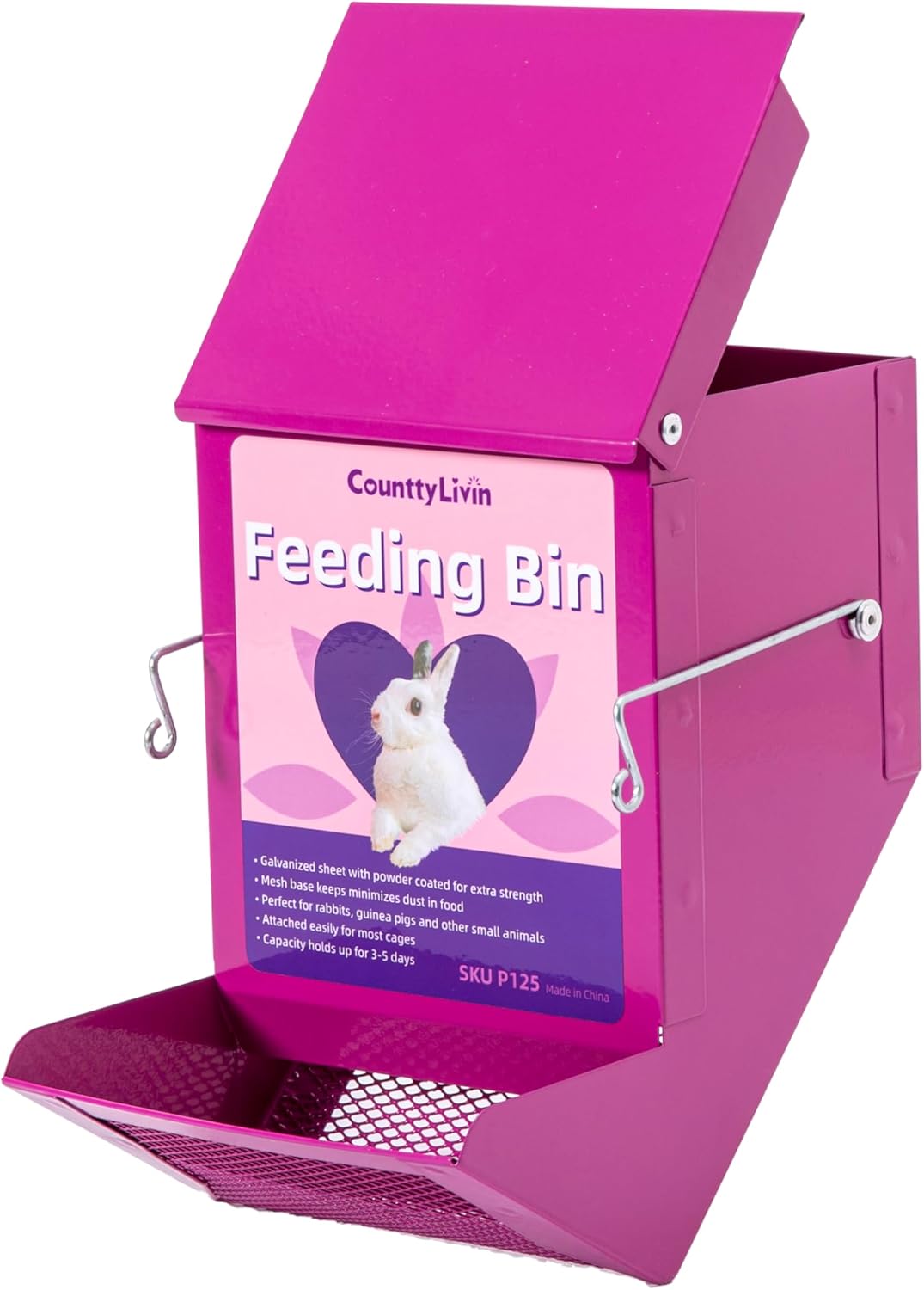 Metal Small Animal Feeder with Lid, Heavy Duty Feeder, Large Capacity Food Dispenser, Great for Rabbits, Guinea Pigs, Chinchillas and Other Small Animals. (4.6 inch, Purple)