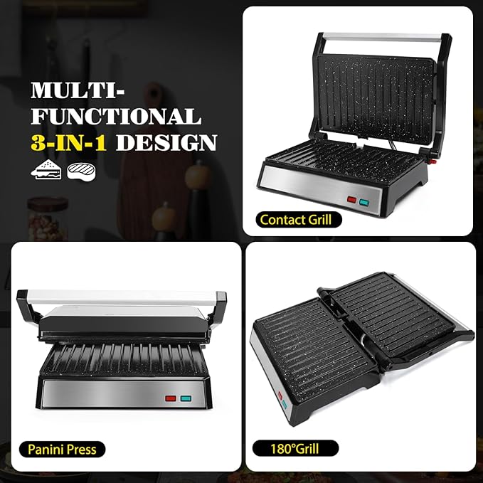 Aigostar Panini Press, 1200W Sandwich Maker and Electric Indoor Grill