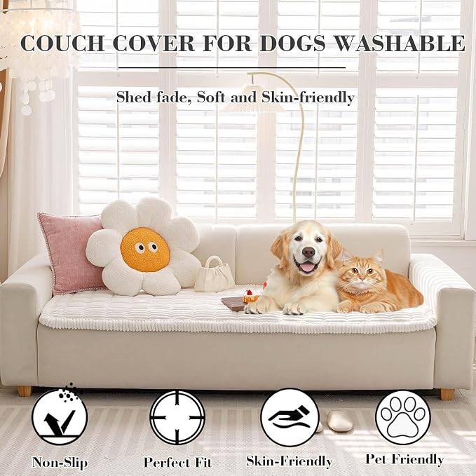 Couch Cover for Dogs Washable, Non-Slip Pet Couch Covers for Sofa, Fuzzy Dog Couch Cover Blanket for Furniture Protector (Z-White, 27.6" x 82.7"/70 x 210cm)
