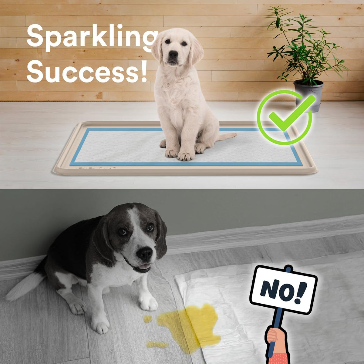 Pee Pad Tray Holder for Dogs - Fits Up to 25 x 25 in. Square Potty Training Pads No Spill Raised Lip High Edge Silicone Mat, Extra Thick and Non-Slip for Indoor Floor Protection (Large, Beige) | eenk