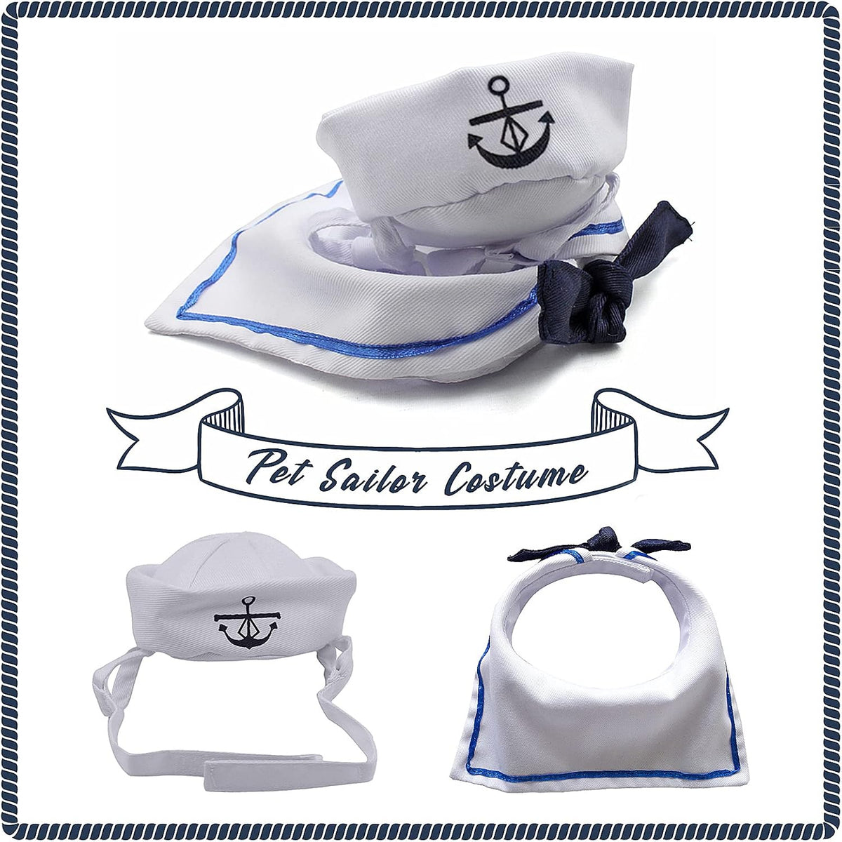 Enjoying Cat Sailor Costume, Halloween Small Dog Sailor Hat Outfit with Tie, Adjustable Pet Navy Costume for Cats Doggies Rabbits Cosplay