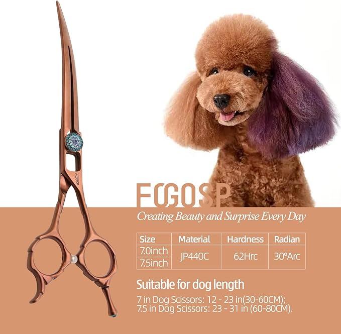 Curved Dog Grooming Scissors 7.5'' Downward 30° Professional Pet Grooming Trimming Shears for Dogs Teddy High Cobalt Alloy Steel for Right Handed Groomers (7.5, Chocolate Curve)
