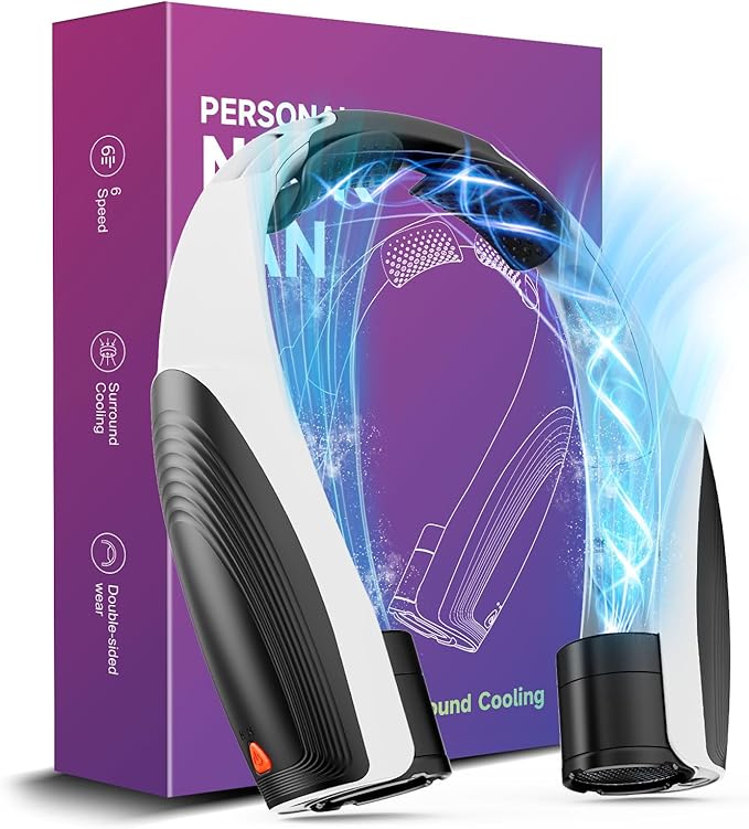 AI Portable Neck Fan with 6 Powerful Speeds, 8000mAh Battery Operated USB-C