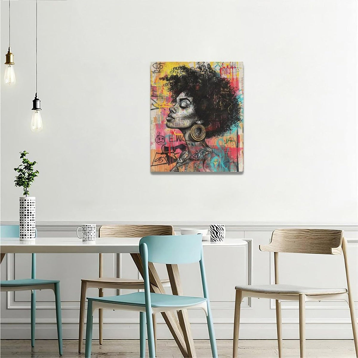 Quorin African American Wall Art Banksy Graffiti Black Woman Pictures Black Girl Wall Decor Canvas Print Painting Artwork for Bathroom Living Room Bedroom 20"x24"