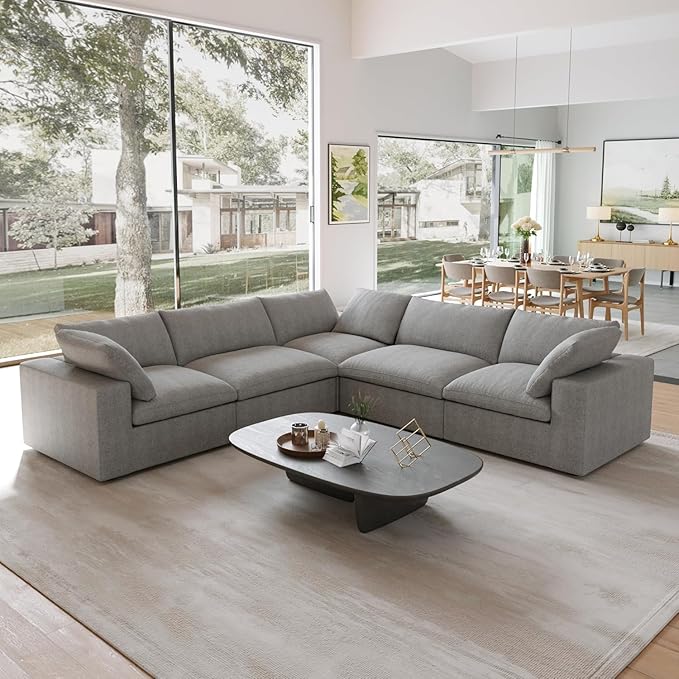 JACH V-Shaped Cloud Sectional Couch for Living Room, 5-Seats Modular Convertible Sofas, Sofa Covers Removable, Cloud Sofa for Living Room, Apartment (Grey)