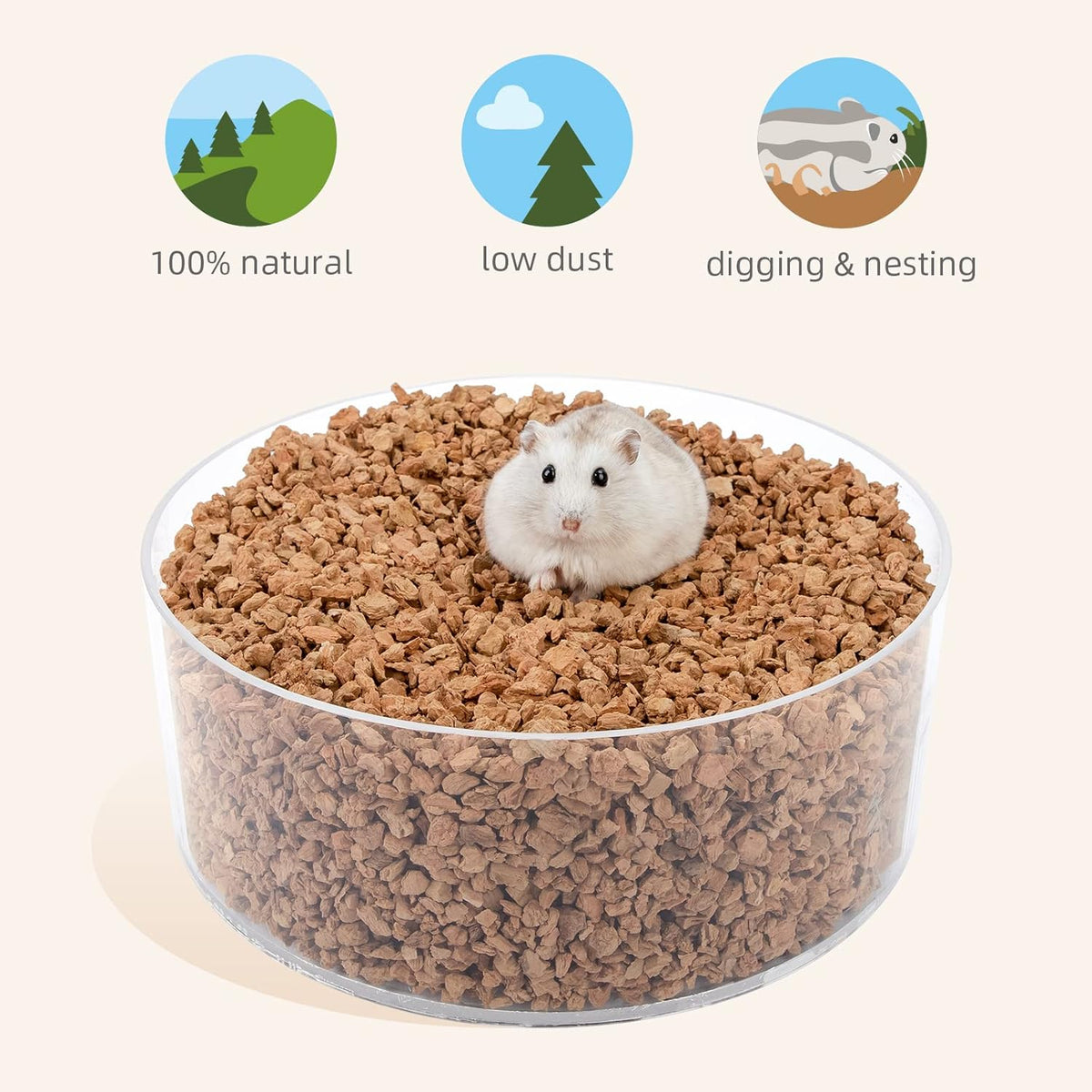 Niteangel Natural Coco/Cork Hamster Bedding Pet Litter for Dwarf Syrian Hamsters, Gerbils, mices, Degus or Other Small Animal