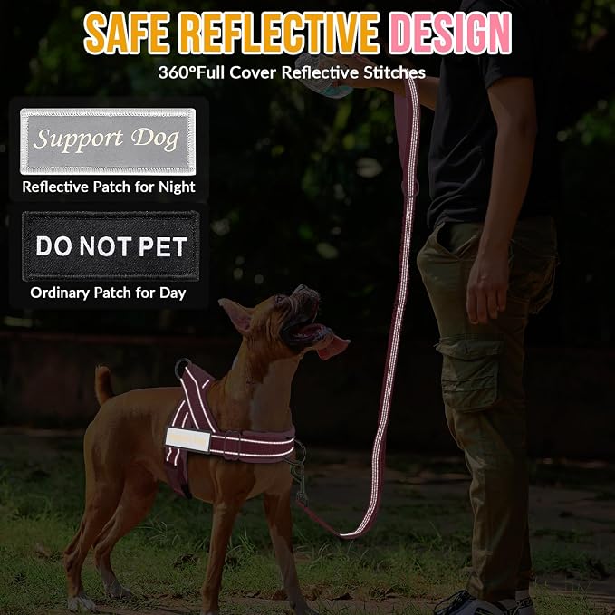 SlowTon No Pull Dog Harness with Front Clip - Heavy Duty, Soft Padded | Neck & Chest Adjustable, Tactical Pet Vest and Leash Set for Large Medium Sized Dogs, for Easy Walk & Training, Pink M
