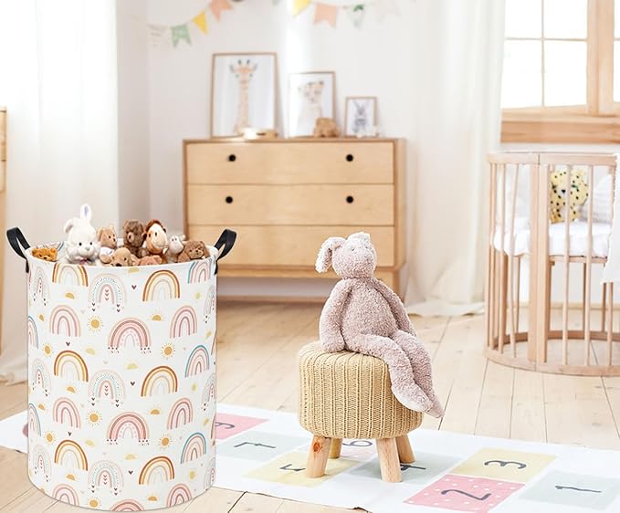 Rainbow Kids Laundry Basket Baby Hamper Rainbow Toy Storage Bin for Boys Room Decor Baby Nursery Hamper Gift Baskets for Bedroom Bathroom(Sun Rainbow)