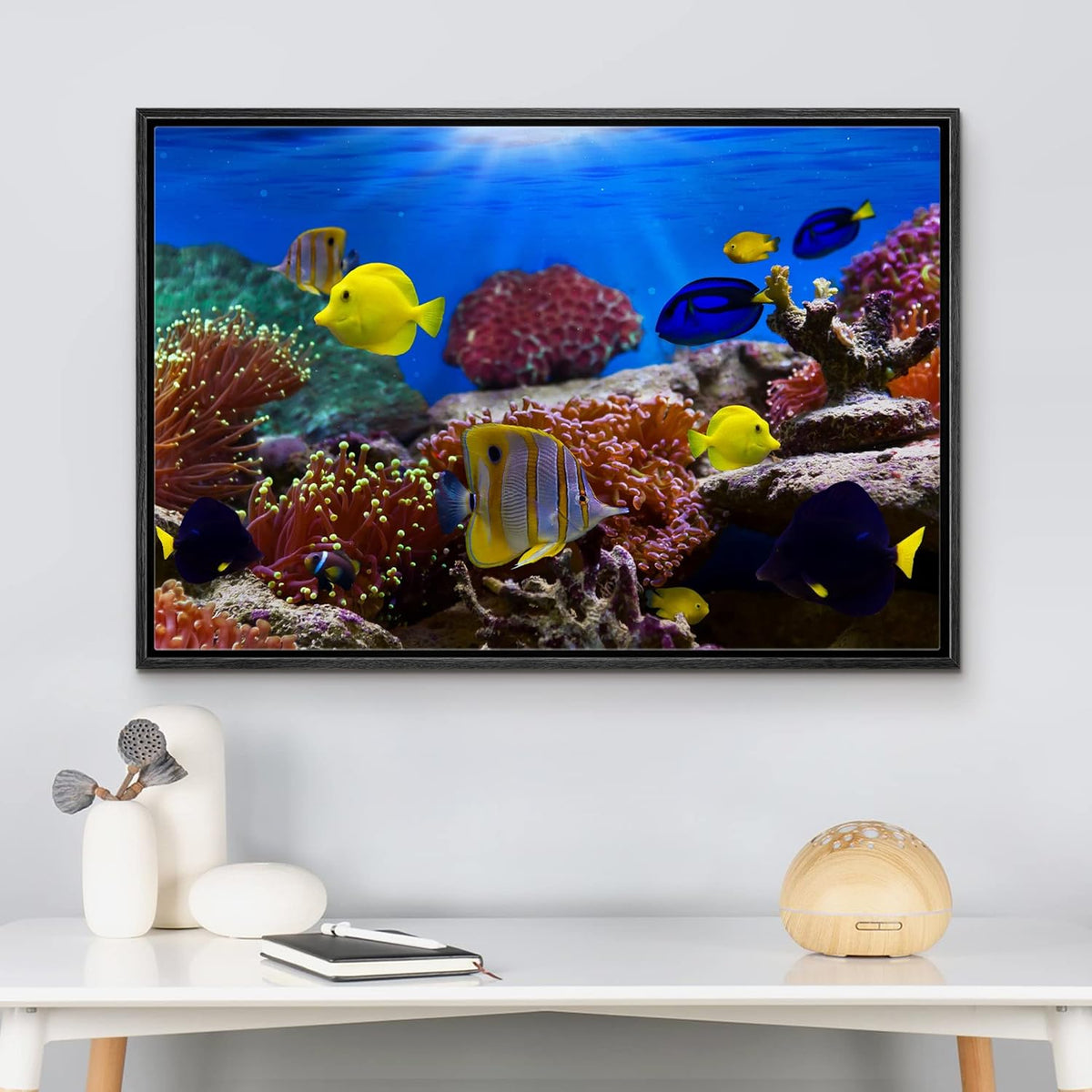 wall26 Framed Canvas Wall Art - Coral Reef and Tropical Fish Under The Ocean | Modern Home Art Framed Canvas Prints Gallery Wrap Giclee Printing & Ready to Hang - 24"x36" Black