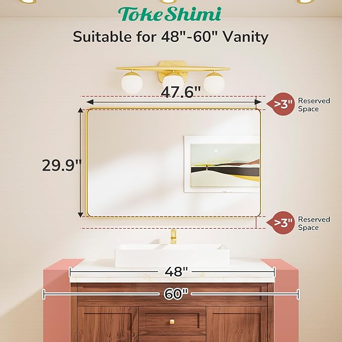 TokeShimi 48x30 Wall Mirror for Bathroom, Matte Black Bathroom Vanity Mirror