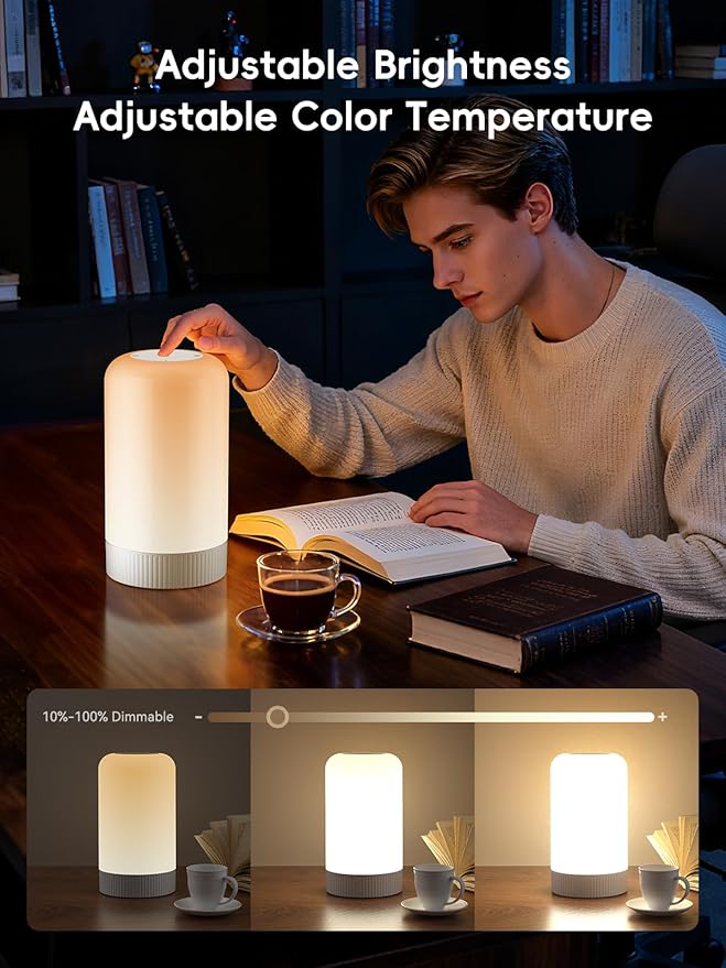 RGBICWW Smart Table Lamp, Touch Bedside Lamp with App Control, LED Desk Lamp with Music Sync, 30+ Scenes & 16M Colors, Color Changing Lamp for Bedroom Living Room Gaming Dimmable Night Light, Gold