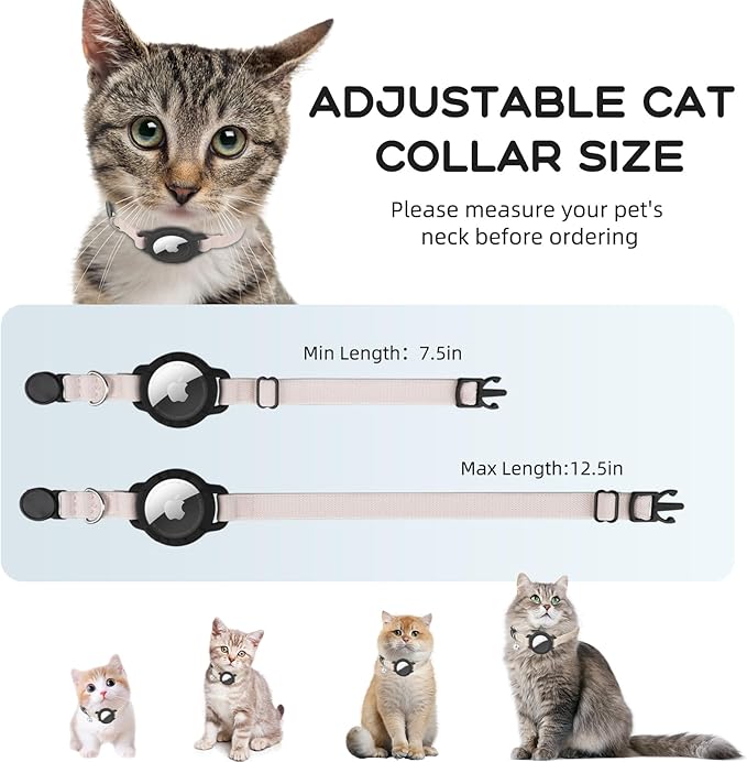 AirTag Cat Collars, Stretchy Collar with Apple AirTag Holder and Bell, Breakaway Design Ultra Elastic GPS Tracking Collars for Cats and Puppies, (7.5-12.5 Inch), Khaki