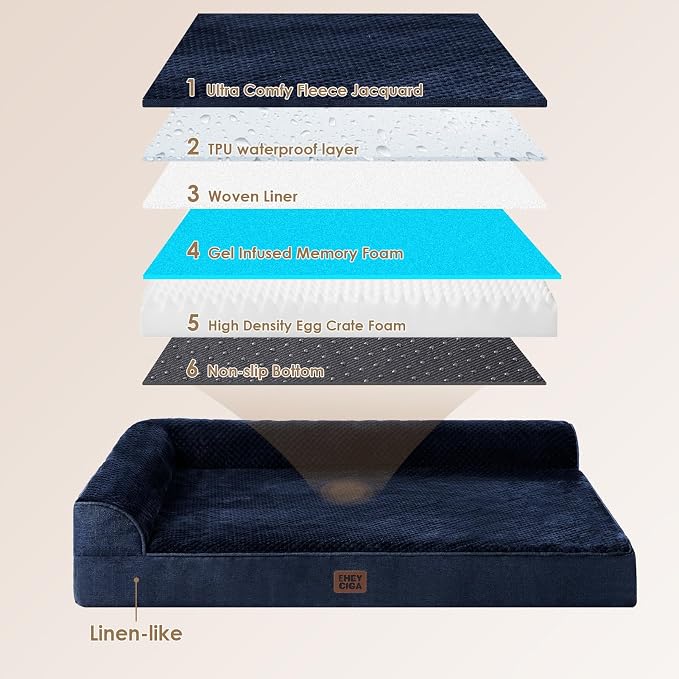 EHEYCIGA XL Dog Bed Memory Foam for Crate, Extra Large Dog Bed Orthopedic with Washable Removable Cover, Waterproof Pet Sofa Couch XLarge Size Dogs, 41x27x6.5, Navy Blue | Washable Removable Cover, Waterproof Flat Pet Sofa Couch with Nonskid Bottom, 41...