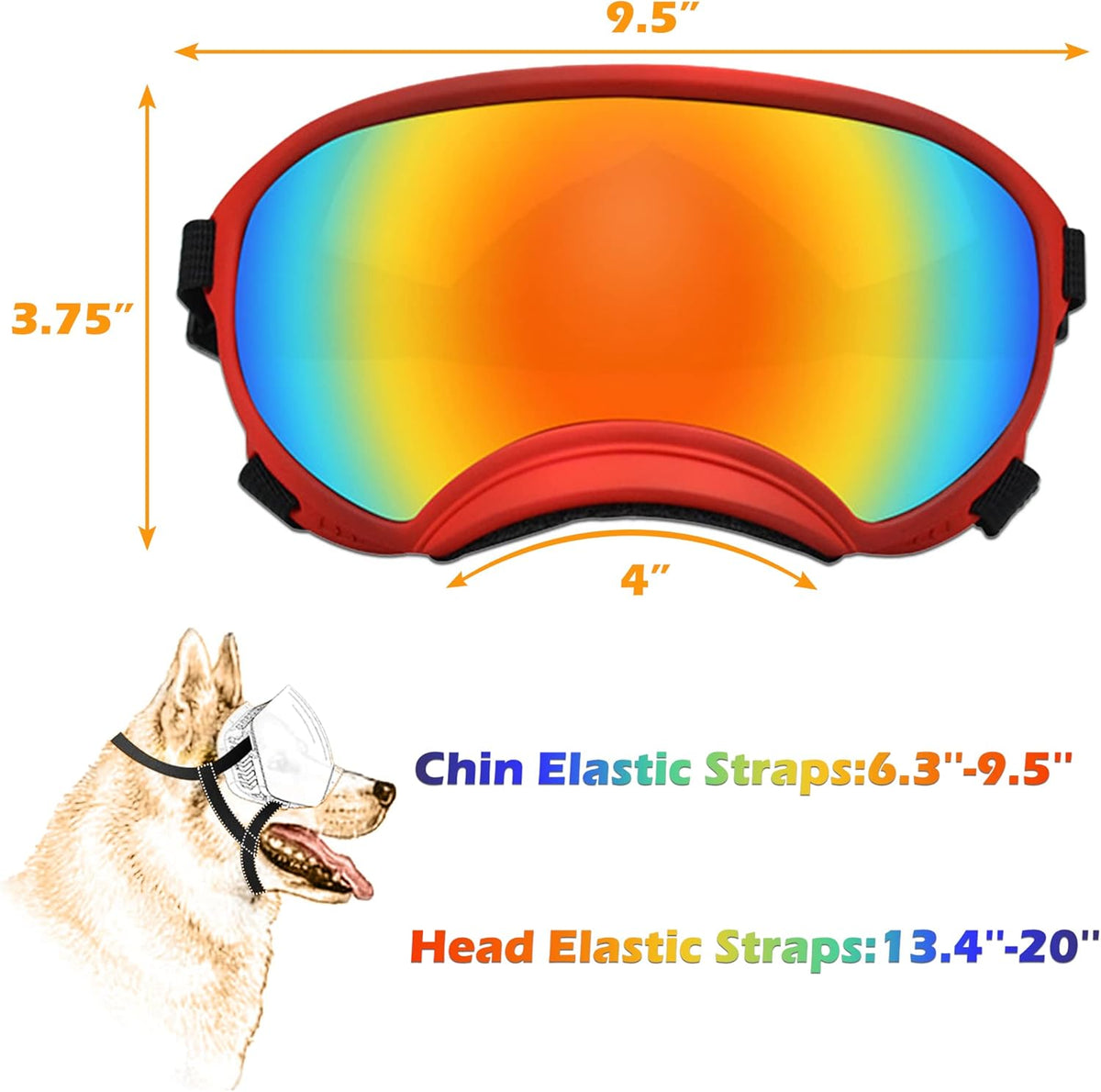 Large Dog Sunglasses, Dog Goggles with Adjustable Strap UV Protection Winproof Dog Puppy Sunglasses, Suitable for Medium-Large Dog Pet Glasses, Dogs Eyes Protection