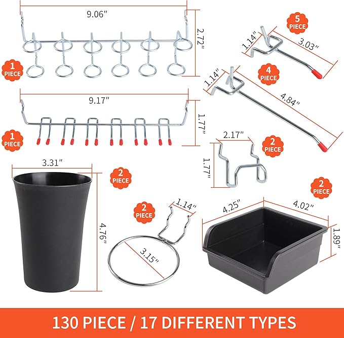 130PCS Pegboard Hooks Assortment