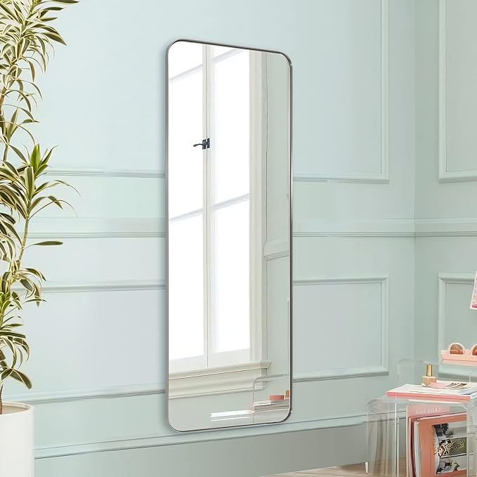 ANDY STAR 18" x 48" Full Length Wall Mirror, Large Brushed Nickel Mirror