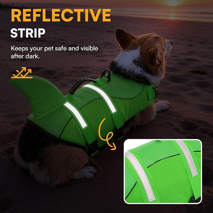 Dog Life Jacket High Flotation, Reflective Dog Life Vest for Swimming, Adjustable Dogs Life Preserver Rescue Handle Spring Summer Pool for Small, Medium, Large Dogs (BrightGreen,XXL)