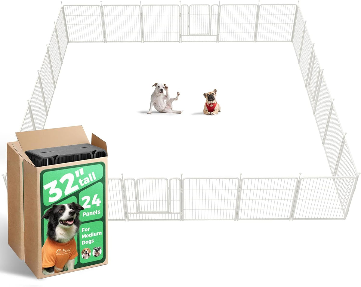 FXW Rollick Unleashed Dog Playpen for Indoor, Yard, RV Camping, 32 inch 24 Panels for Small and Medium Dogs, White│Patented