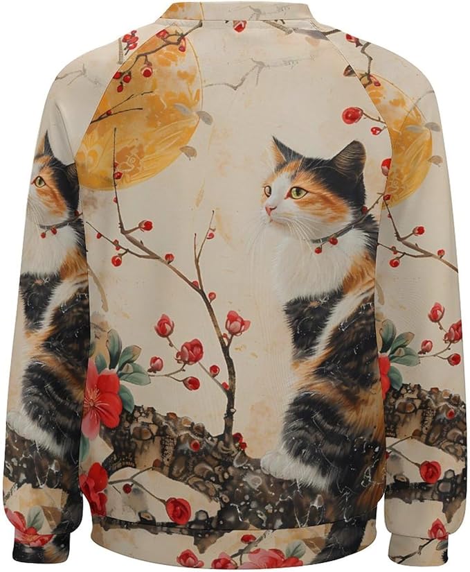 Womens Long Sleeve Tops Y2k Japanese Art Print Sweatshirts Fall Pullover for Women Crewneck Vintage Shirts Boho Tops