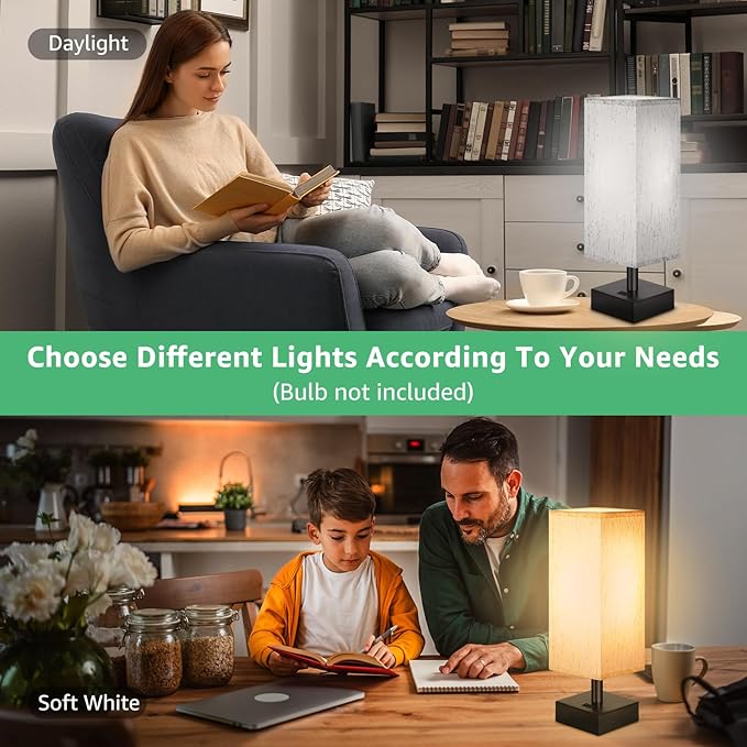 Small Lamp for Bedroom, Bedside Lamps for Night Stands, Mini Minimalist Table Lamp With Square Flaxen Fabric Shade, 11 Inch Desk Reading Lamp for Dorm Living Room Office, 1 Pack