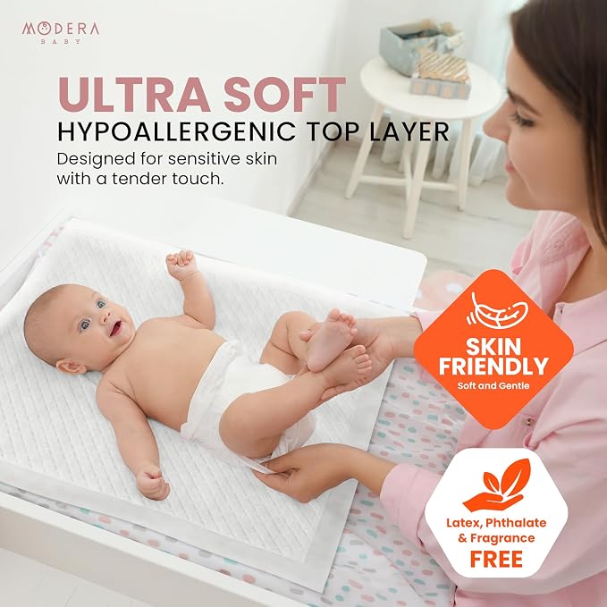 Organic Cotton Enhanced Disposable Changing Pad Liners | XL-Large 18x30 Hypoallergenic Super Soft Ultra Absorbent Waterproof Quilted Underpads for Baby Diaper Table/Travel, Leak Proof Mess Free-50PK