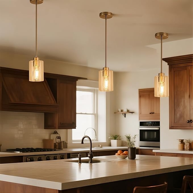 MAYNA 1-Pack Brushed Nickel Ceiling Light Fixture, Simple Silver Mini Pendant with Bulb, Adjustable Rods Contemporary Hanging Lamp for Foyer, Corridor, Sink