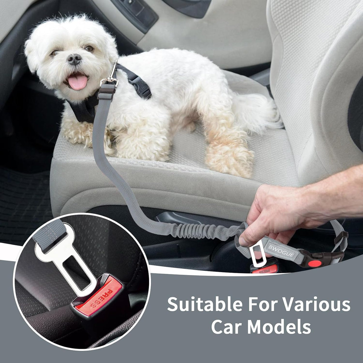 BWOGUE 2 Piece Dog Seat Belt for Car with Elastic Bungee Buffer Safety Seatbelt Car Headrest Restraint Wear Adjustable Metal Buckle Harness in Vehicle Travel for Pet