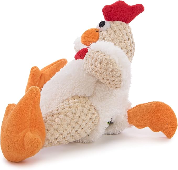 goDog Checkers Fat Rooster Squeaky Plush Dog Toy, Chew Guard Technology - White, Small