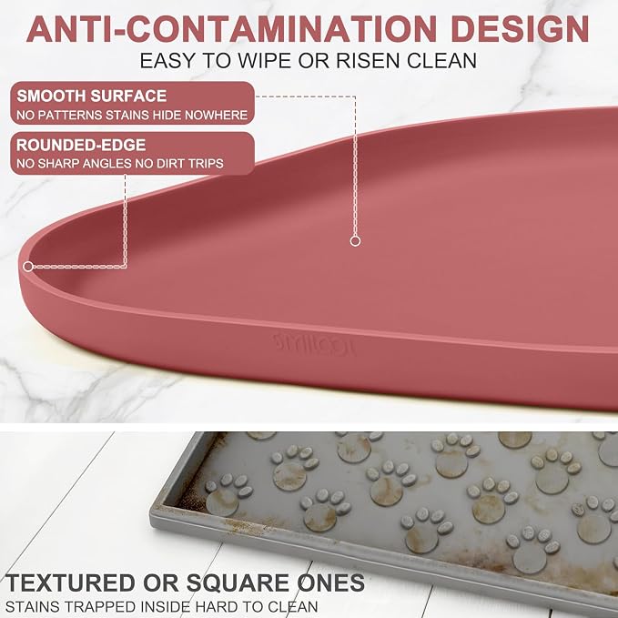 SMILOOL Waterproof Silicone Pet Food Mat with Raised Edge for Dog & Cat | 12" x 12" Non-Slip Small Pet Feeding Mats with Lip for Food & Water Bowl, Food Grade, Easy Cleaning, Erythrinus
