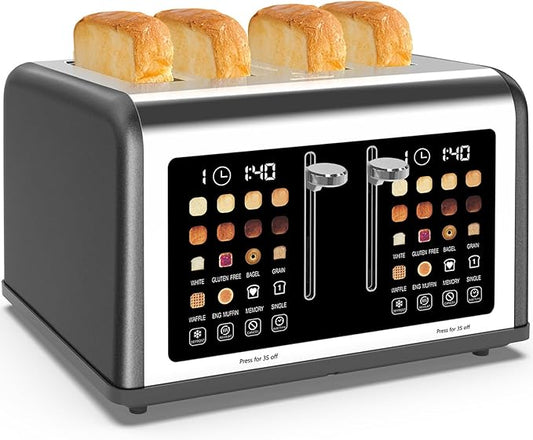 4 Slice Toaster Touch Screen, Stainless Steel Toasters Digital Timer, Dual