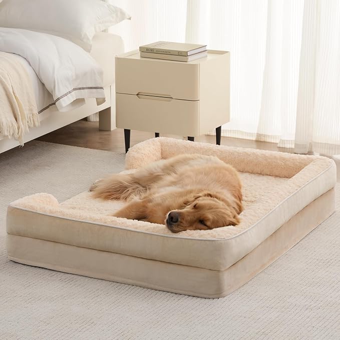 WNPETHOME Orthopedic Washable XXL Dog Bed for Senior Dog Cozy Sleep | Extra Large Waterproof Big Soft Dog Couch Sofa Bed for Dogs Relax with Removable Cover Supportive Pet Bed Beige 54x36 Inch